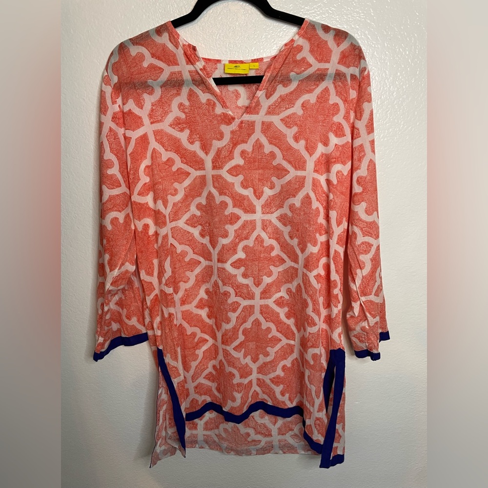 Roberta Roller Rabbit Coral Geometric Cotton Kurta Tunic Beach Coverup size L